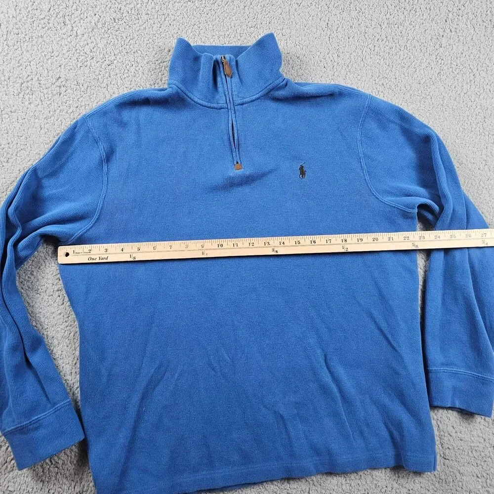 Vintage Polo Ralph Lauren Sweater Mens Large Blue Pullover 1/4 Zip Mock Neck 90s